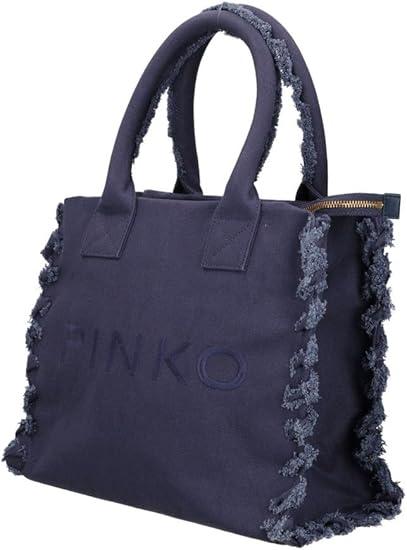 Borsa shopper media Beach in canvas con logo e dettagli sfrangiati<BR/> 106673A3A4 J05 PINKO 