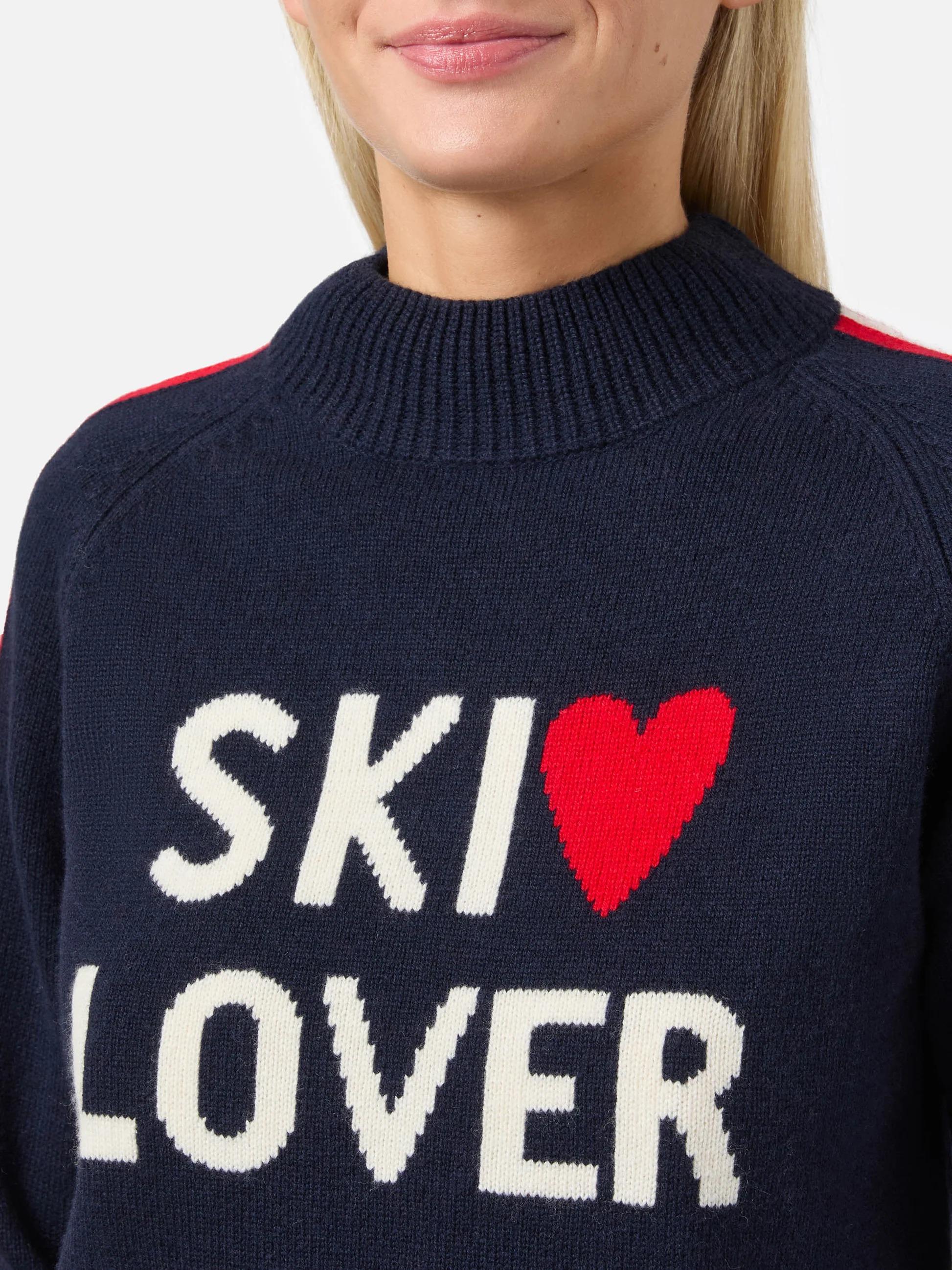 Lupetto Peak in misto cashmere blu con jacquard Ski Lover<BR/> PEA0001 00446I MC2 SAINT BARTH 