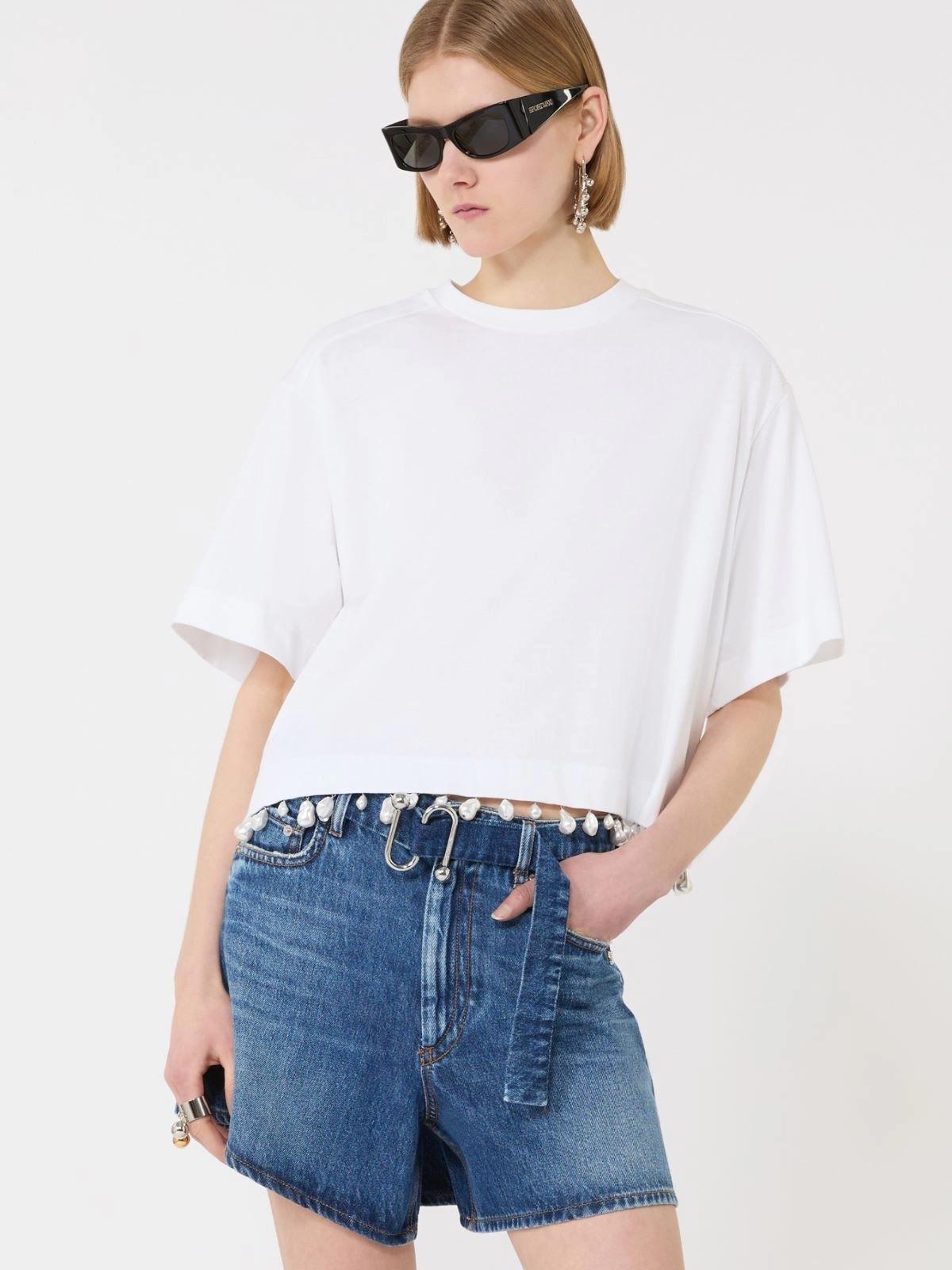T-shirt crop con perle ricamate - Bianco ottico<BR/> SPXPALMAS 001 SPORTMAX 