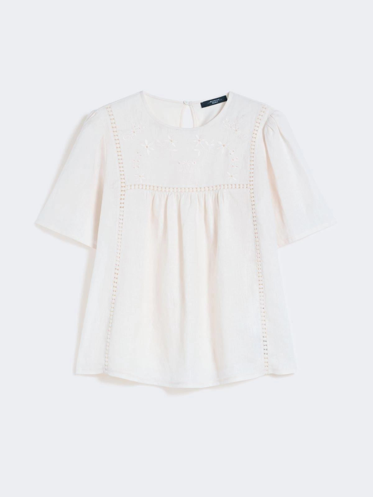 Top in tela di lino e jersey stretch - Ecru<BR/> WKDBACINO 001 WEEKEND 