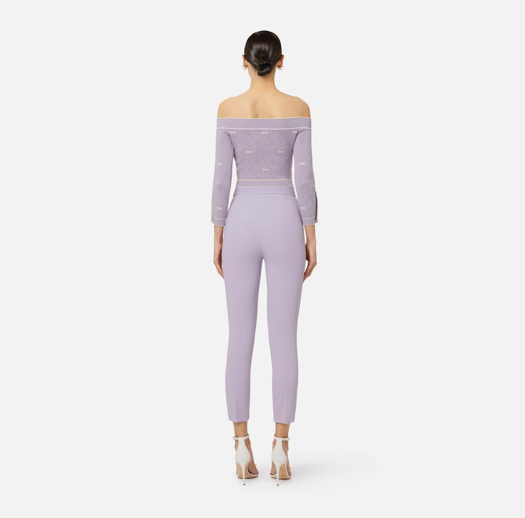 Pantaloni in doppio crêpe stretch con logo ricamato PA17061E2 EV7 ELISABETTA FRANCHI 