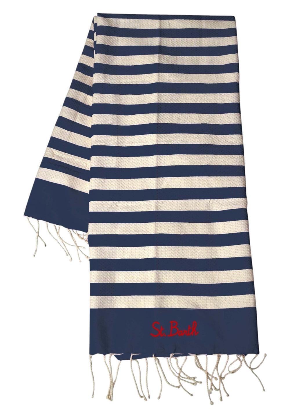 Telo mare in cotone Fouta con stampa a righe blu FOUT012 02757L MC2 SAINT BARTH 