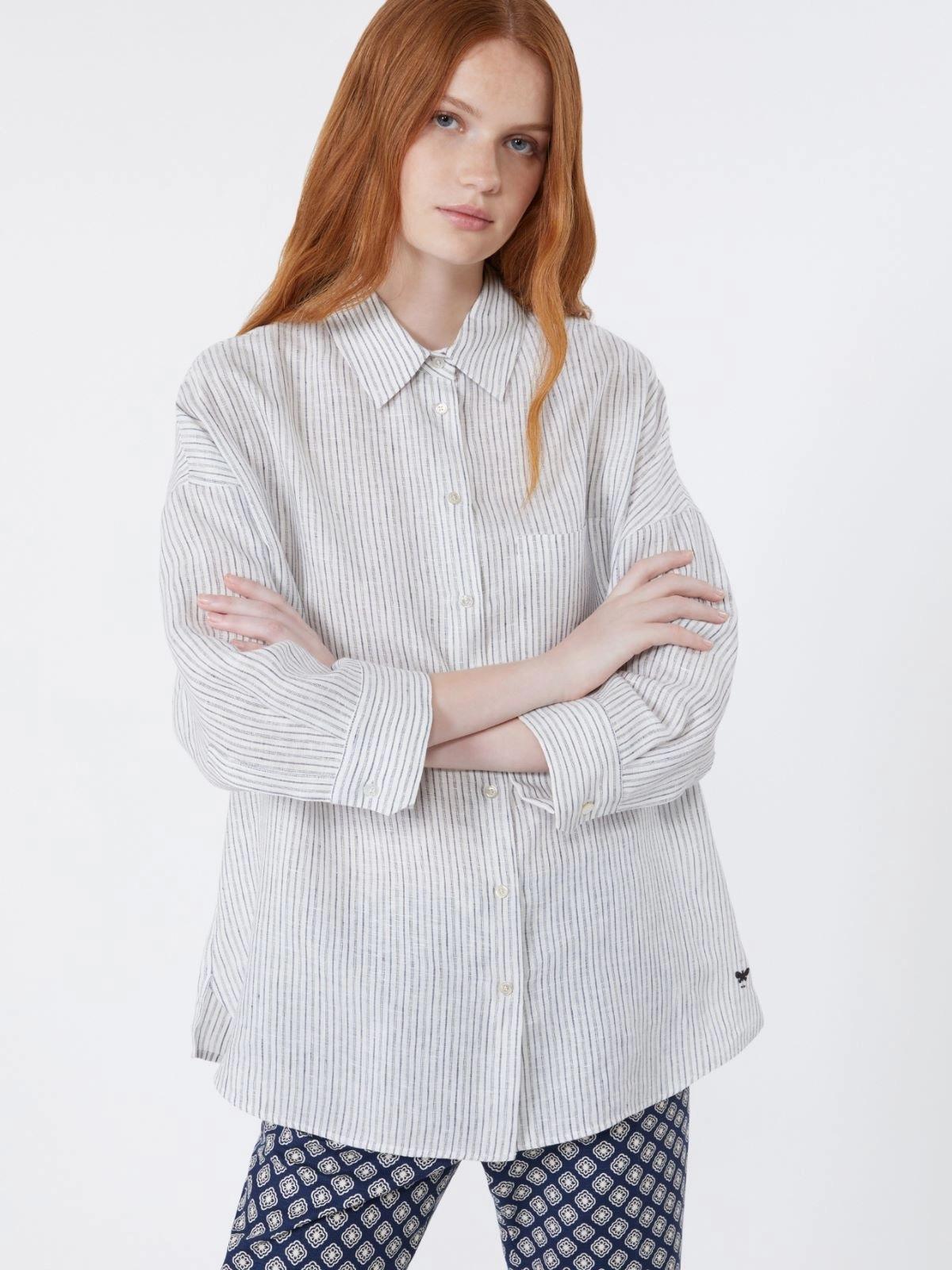 Camicia in tela di lino a righe - Blu<BR/> WKDPANETTO 021 WEEKEND 