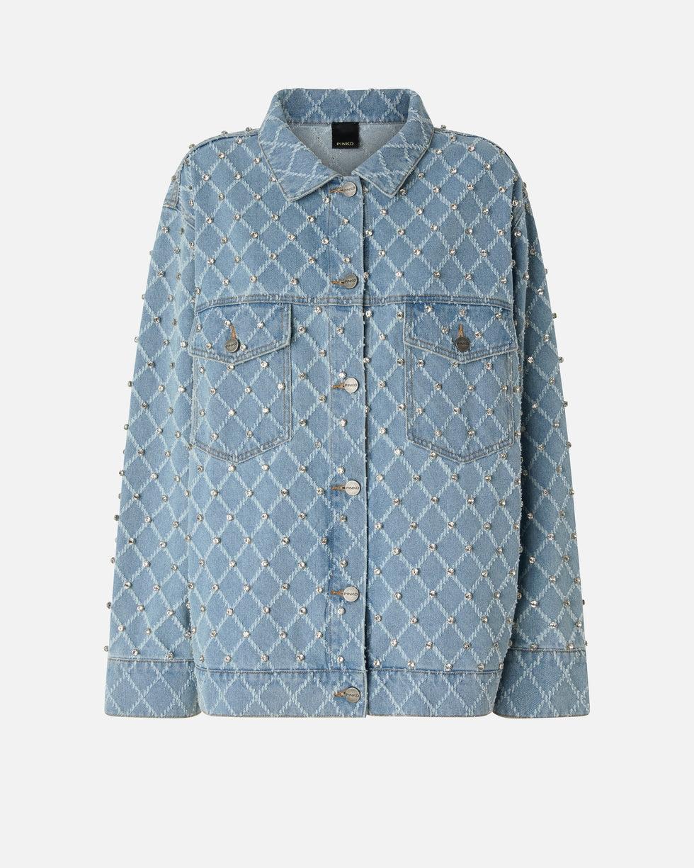 Giubbino in denim con disegno rombi e strass<BR/> 106246A32N PJE PINKO 