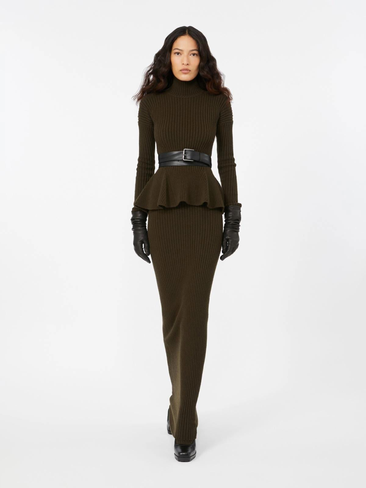 Dolcevita a peplo in lana e cachemire - Verde muschio<BR/> BOLSENA1234 006 MAX MARA 