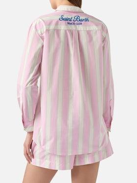 Camicia Brigitte in cotone a righe rosa con ricamo Sport Club<BR/> BRIG001 00897L MC2 SAINT BARTH 