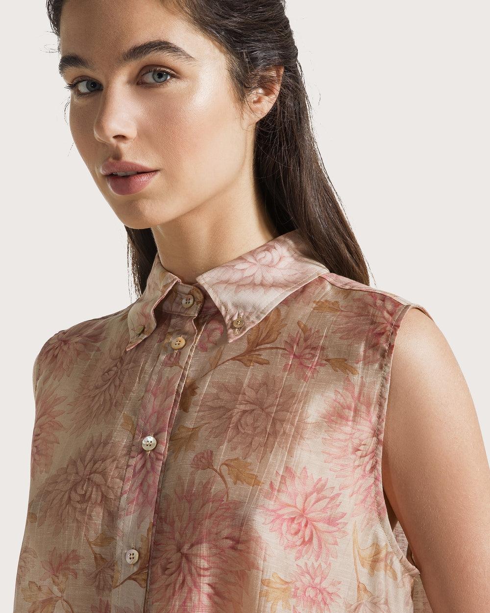 Camicia smanicata in organza di lino stampata<BR/> TO0203450272 572 SEVENTY 