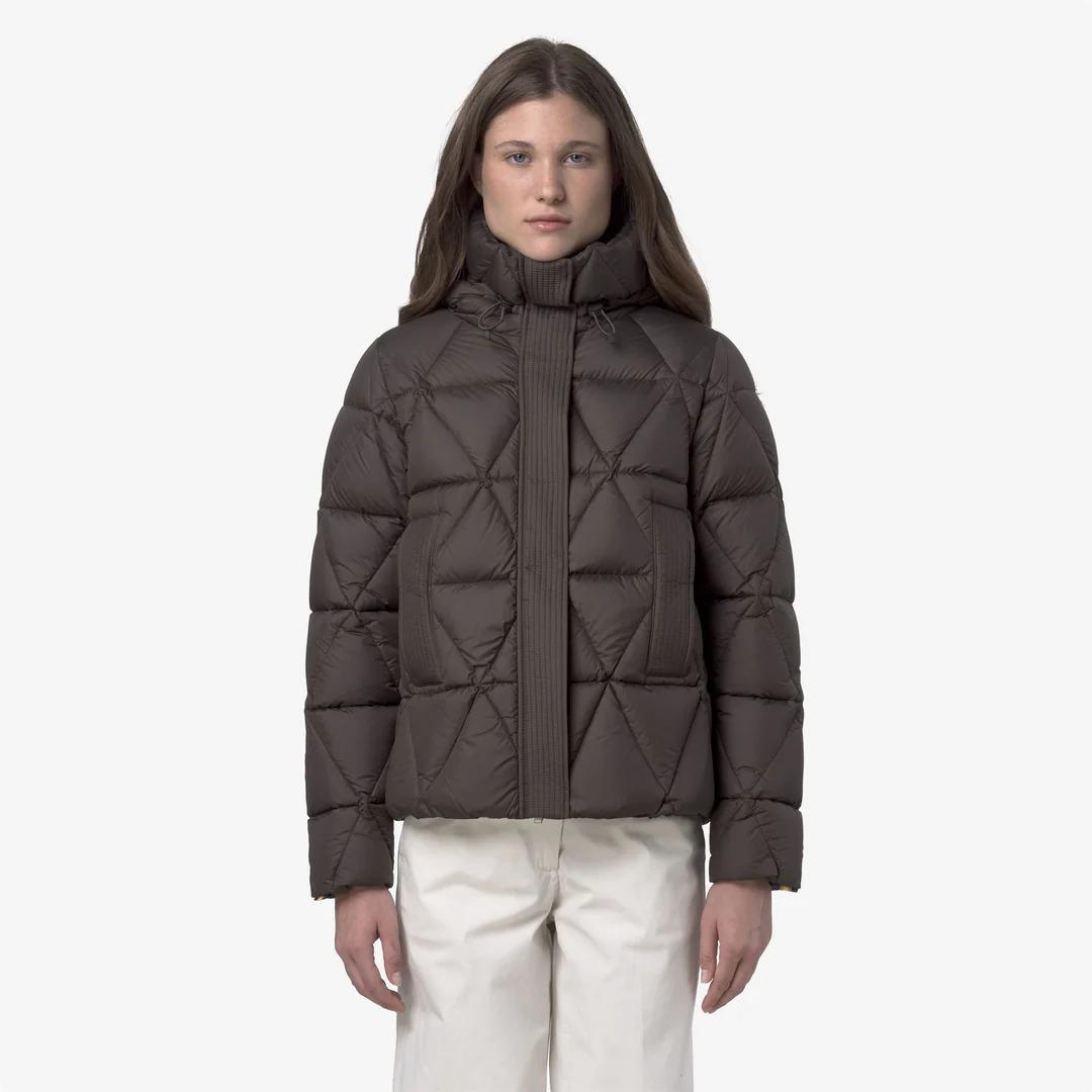 LETHILLE THERMO MICROFIBER<BR/>BLACK OLIVE COMBO<BR/>Piumino corto da donna in oliva nera con isolamento in piuma K7136KW B38 K-WAY 