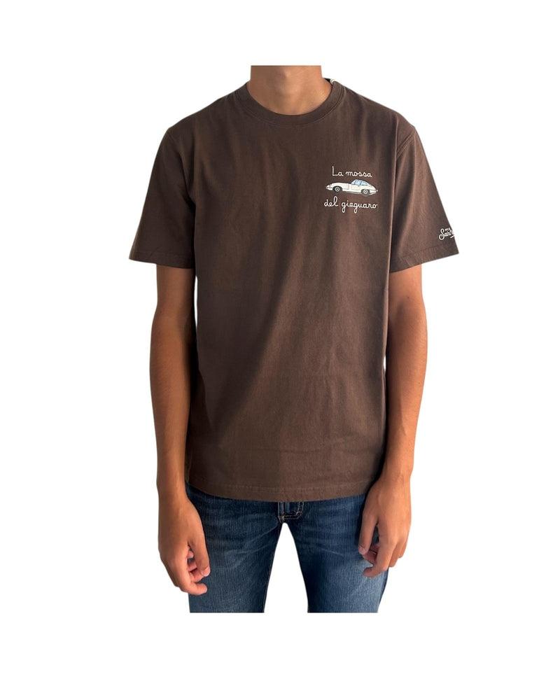 T-shirt in cotone Marrone con ricamo La mossa del giaguaro ARN0001 02979I MC2 SAINT BARTH 