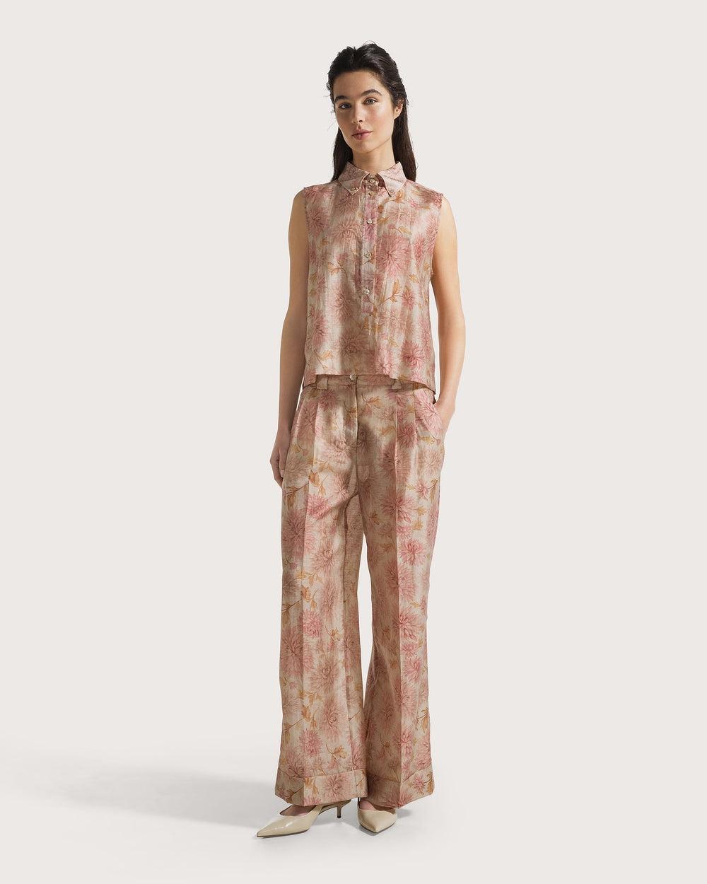 Camicia smanicata in organza di lino stampata<BR/> TO0203450272 572 SEVENTY 