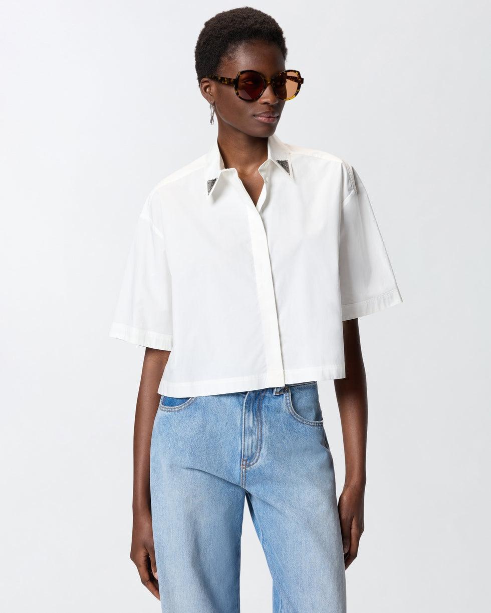 Camicia cropped con dettagli metallici<BR/> 106826A2LD Z05 PINKO 