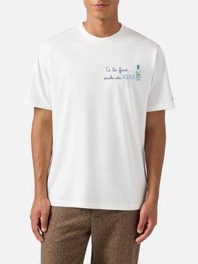 T-shirt portofino in cotone bianco con ricamo Ce la farò anche sta Vodka POT0001 04492L MC2 SAINT BARTH 