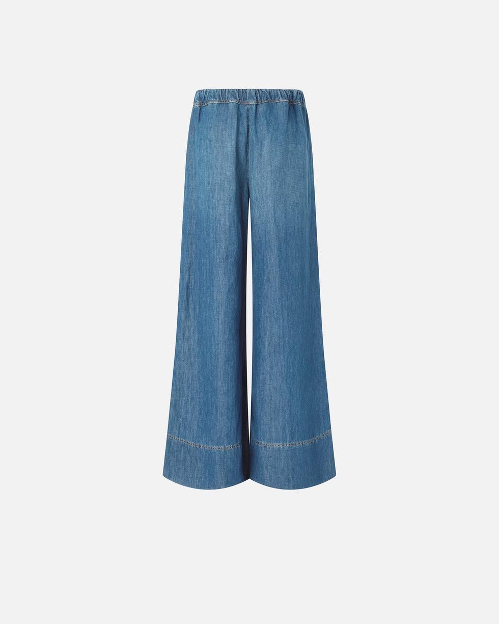 Pantaloni ampi in denim di misto lino<BR/> 106398A33J PJD PINKO 