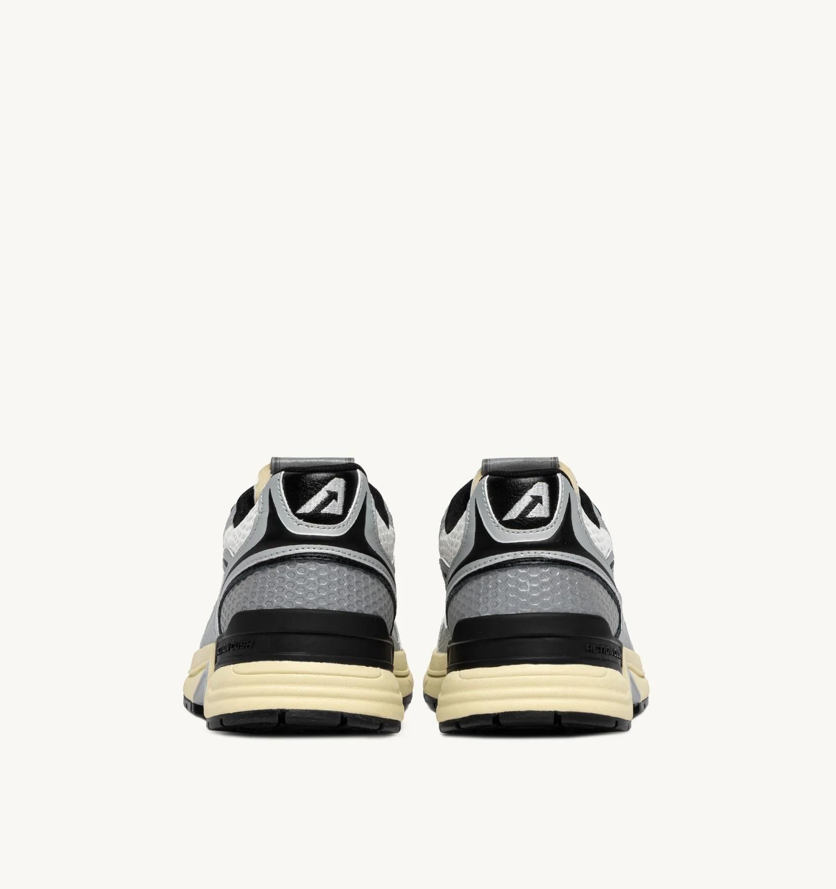 SNEAKERS HYPERWAY IN PELLE SINTETICA E MESH BIANCO ARGENTO E NERO<BR/> HYLM MV03 AUTRY ACTION SHOES 