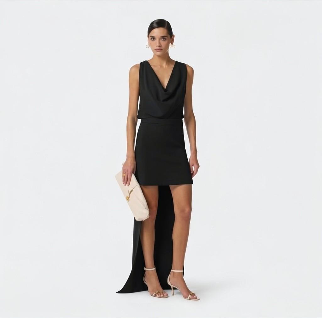Abito in georgette di viscosa e crêpe con coda AB91561E2 110 ELISABETTA FRANCHI 