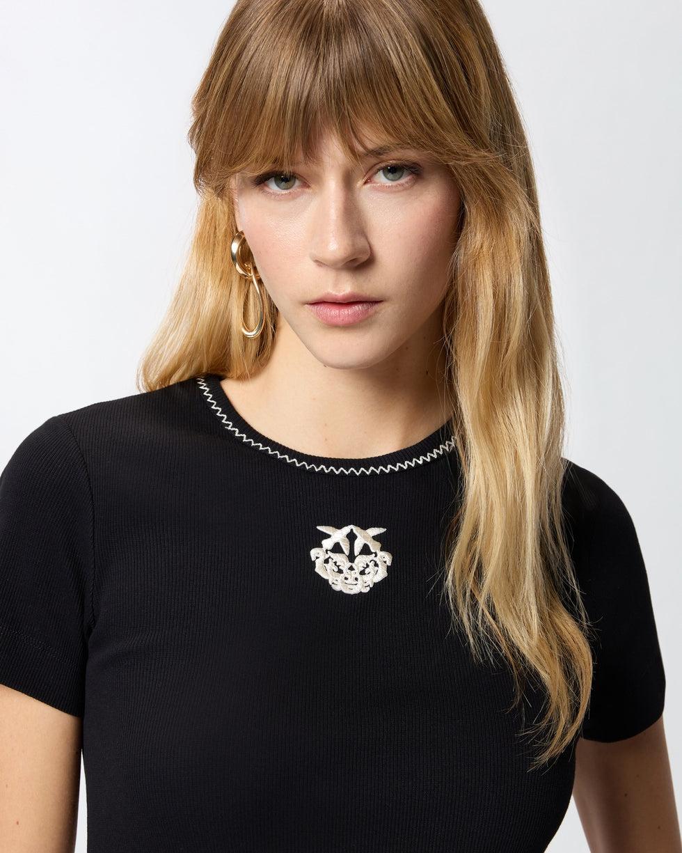 T-shirt a costine con ricamo Love Birds<BR/> 106815A3AL ZZ2 PINKO 