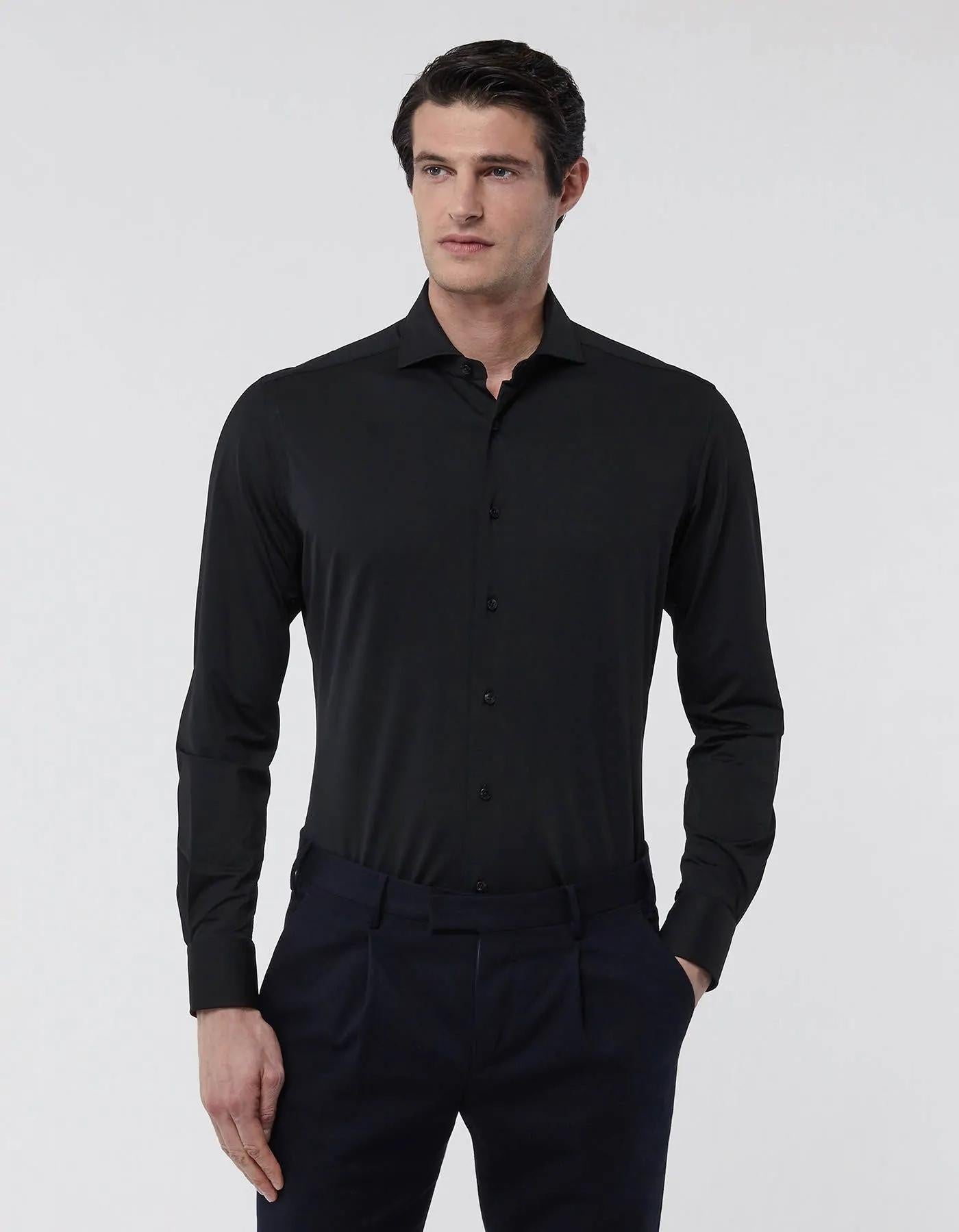 Camicia Collo francese Tinta Unita Twill Nero<BR/> ACT53111460 004 XACUS 