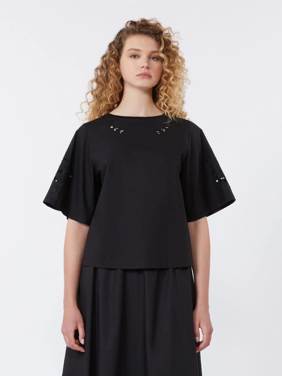 Top in popeline di cotone con ricami -NERO WKDTARGA 002 WEEKEND 