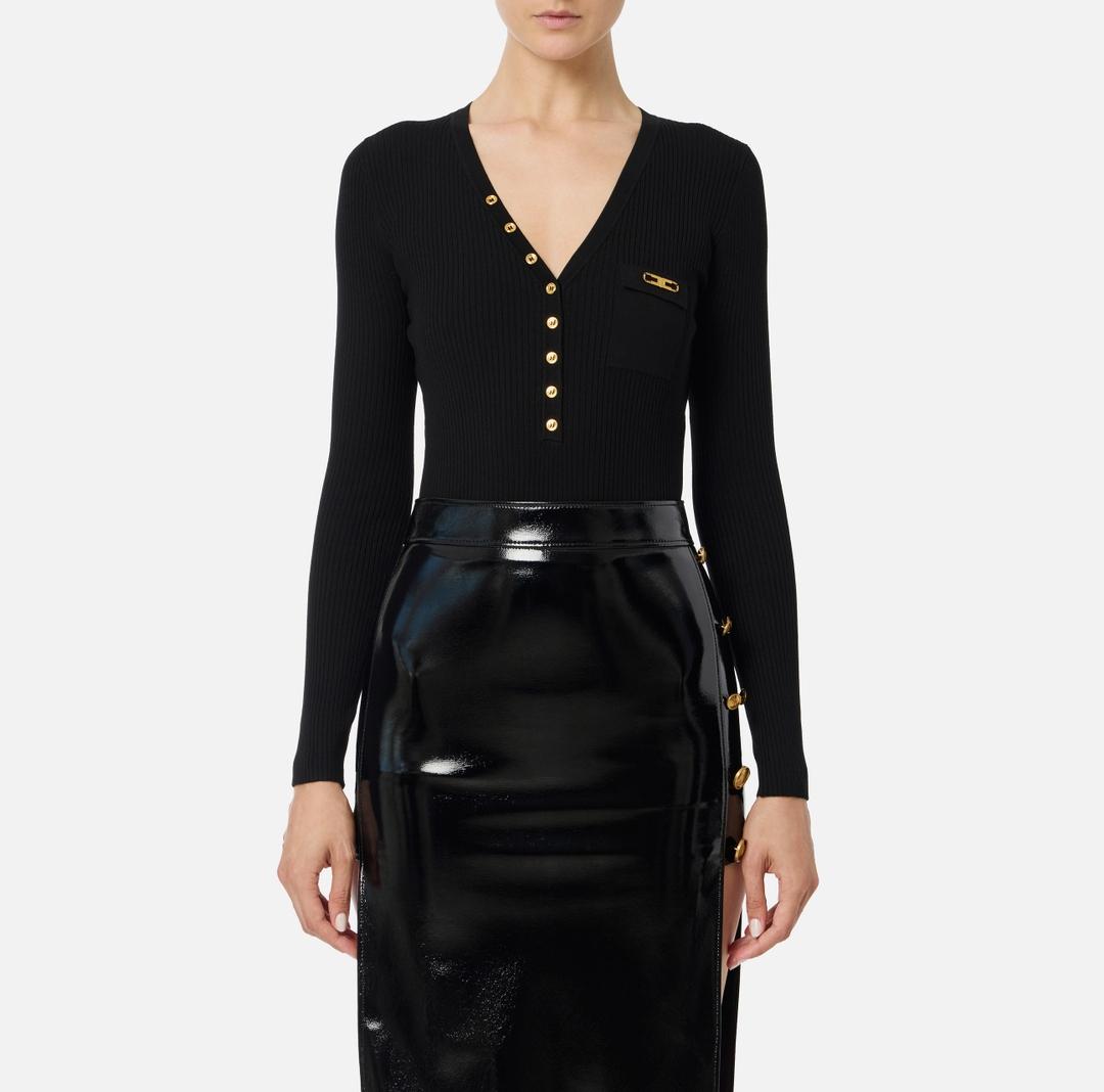 Maglia a costine con taschino logato<BR/> MK12B56E2 110 ELISABETTA FRANCHI 