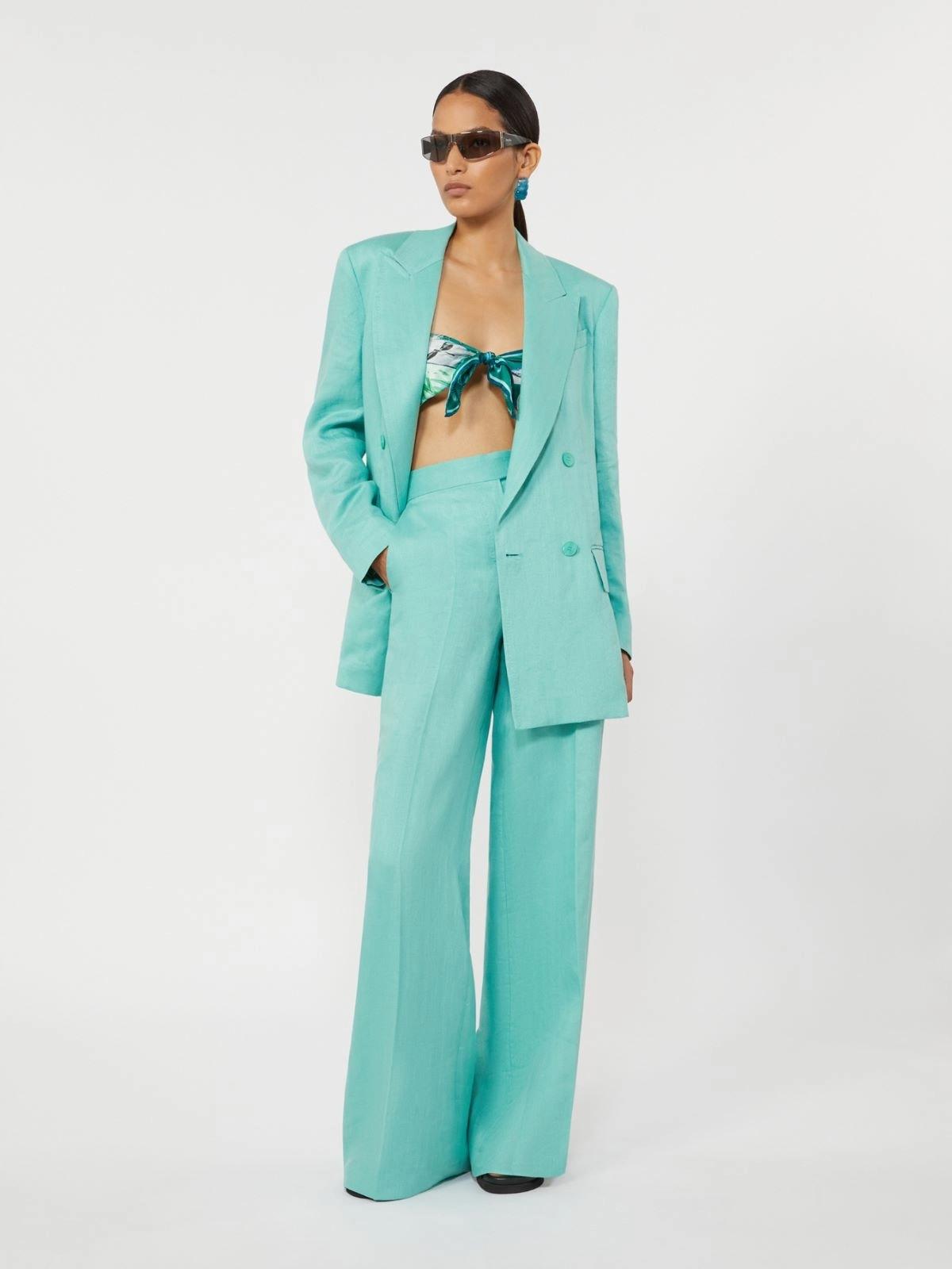 Olimpia Jacket in lino Cheveron - Acqua<BR/> MXMOLIMPIA1 001 MAX MARA 