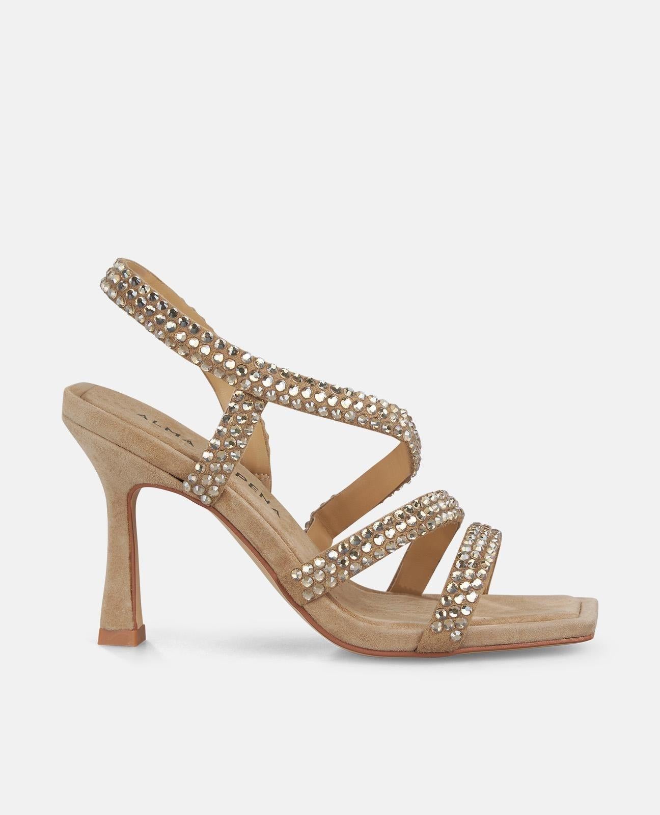 Sandalo a punta quadrata con strass