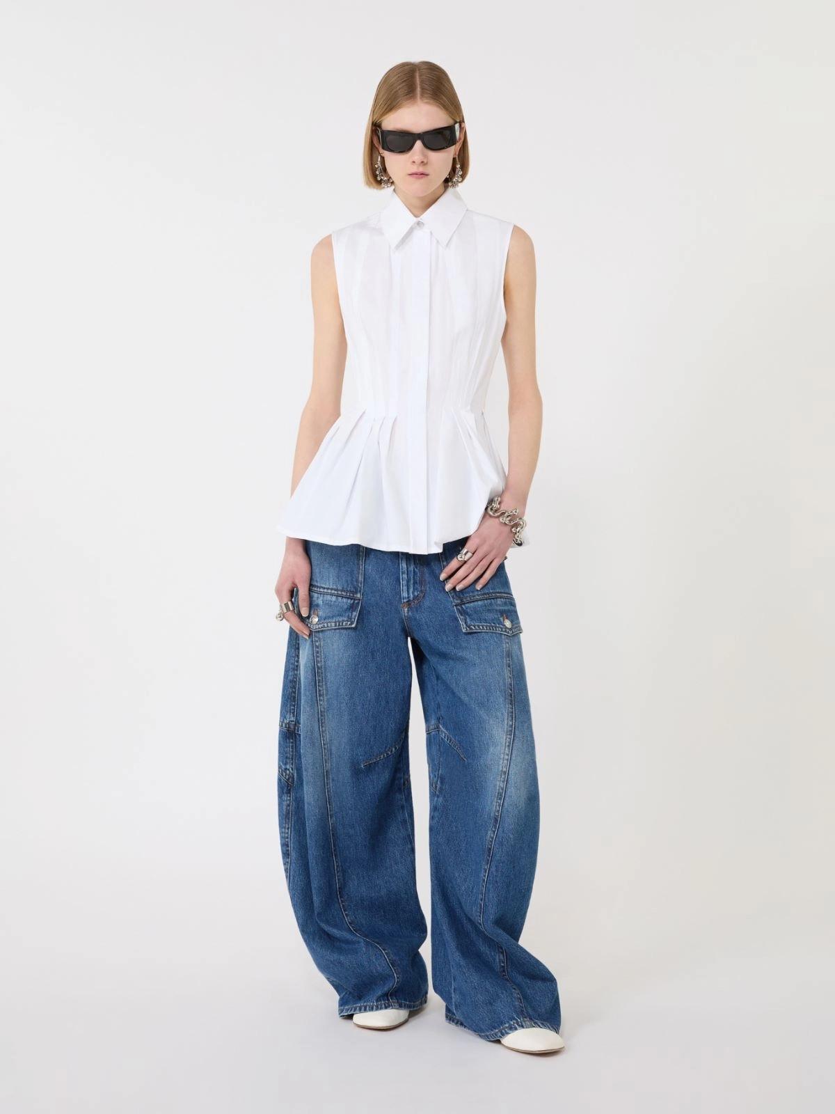 Camicia smanicata in tela pesante di cotone - Bianco ottico<BR/> SPXCERTOSA 001 SPORTMAX 
