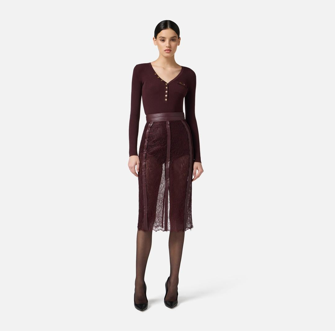 Maglia a costine con taschino logato<BR/> MK12B56E2 EA4 ELISABETTA FRANCHI 