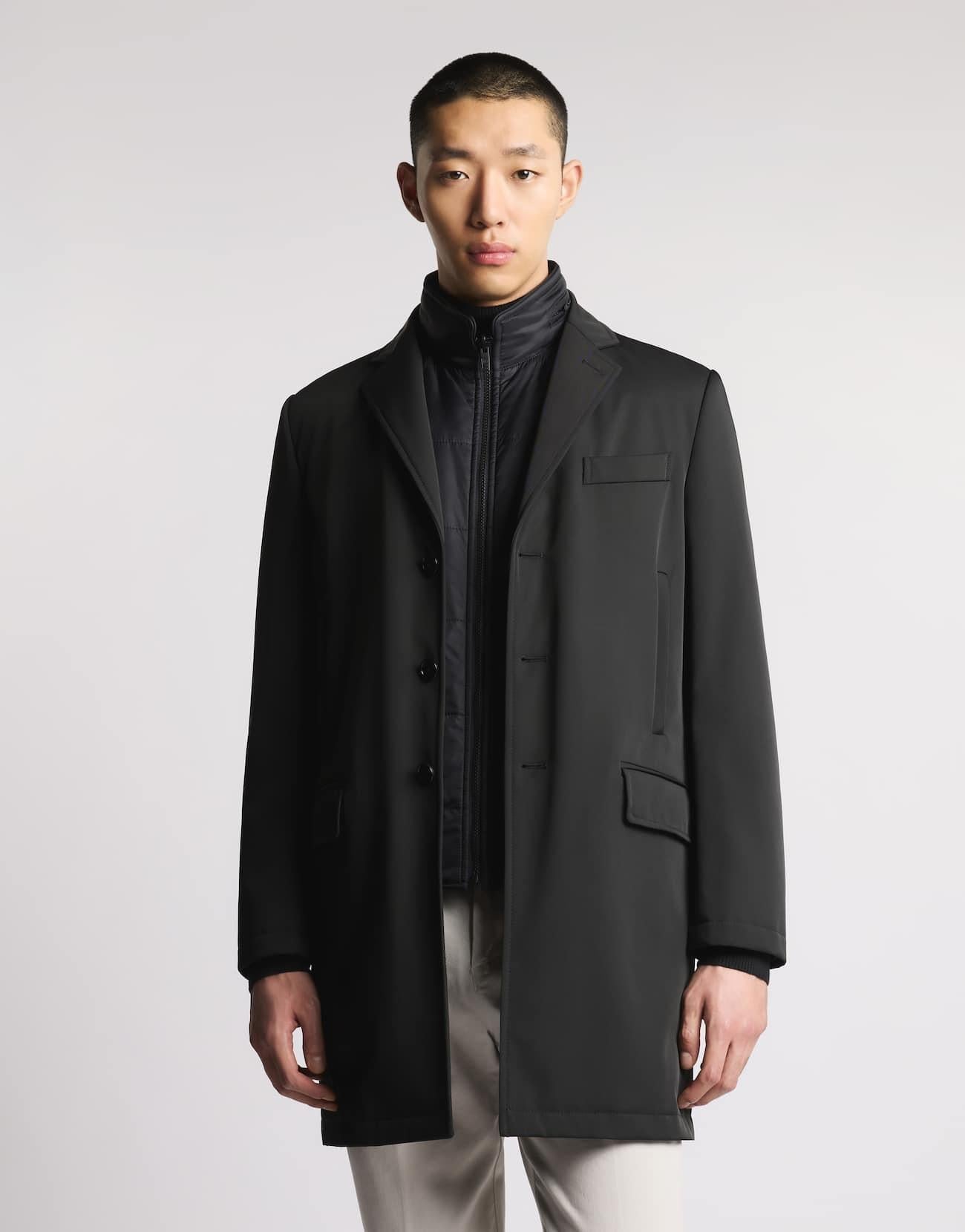 Double Coat in Gabardine Stretch<BR/> NAM5351168STOA B999 FAY 