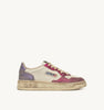 SNEAKERS MEDALIST LOW SUPER VINTAGE IN PELLE BIANCA FUCSIA E VIOLET