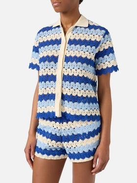 Polo in maglia Monet effetto crochet a righe<BR/> MOE0001 00585L MC2 SAINT BARTH 