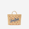 Borsa Mini Vanity effetto paglia con patch cigliege applicato