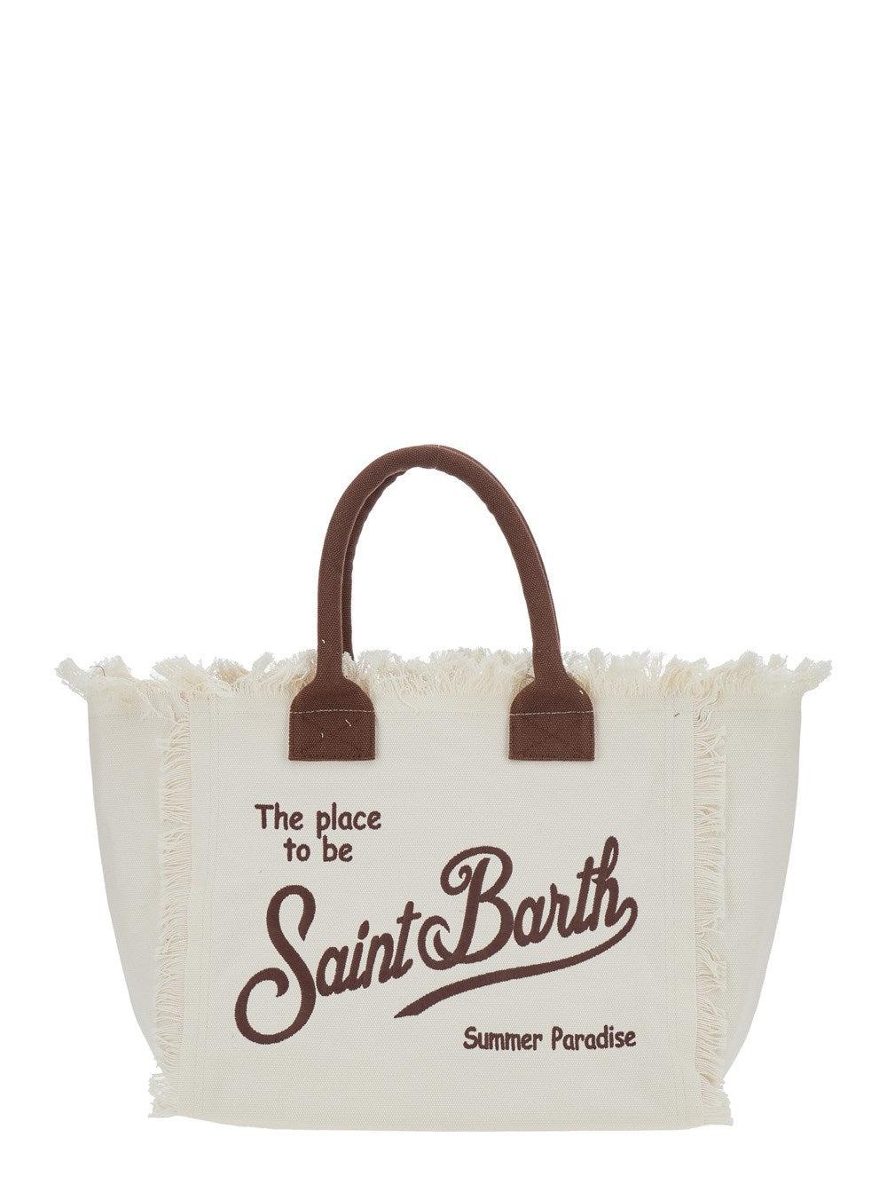 Borsa Vanity regular bianca in canvas con frange VANI001 01818L MC2 SAINT BARTH 