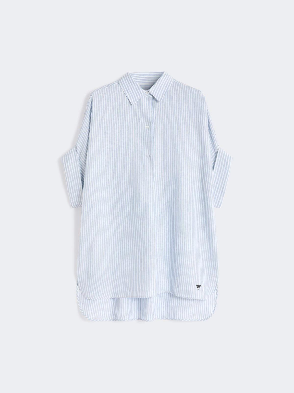 Camicia in tela di lino stampata - AZZURRO<BR/> WKDVERVE 015 WEEKEND 