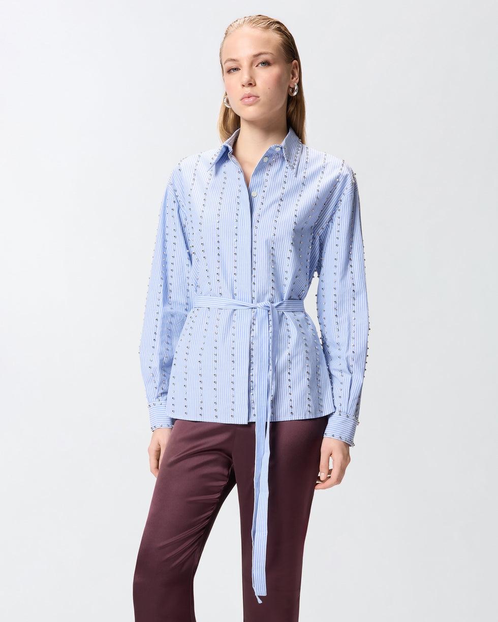 Camicia a righe con decorazione gioiello<BR/> 106225A32R ZE5 PINKO 