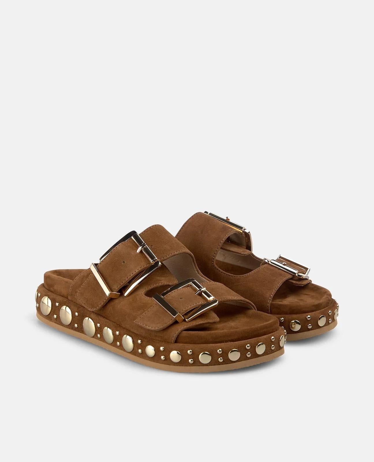 Sandali in sued con borcie 7202 SUEDECARAMEL ALMA EN PENA 