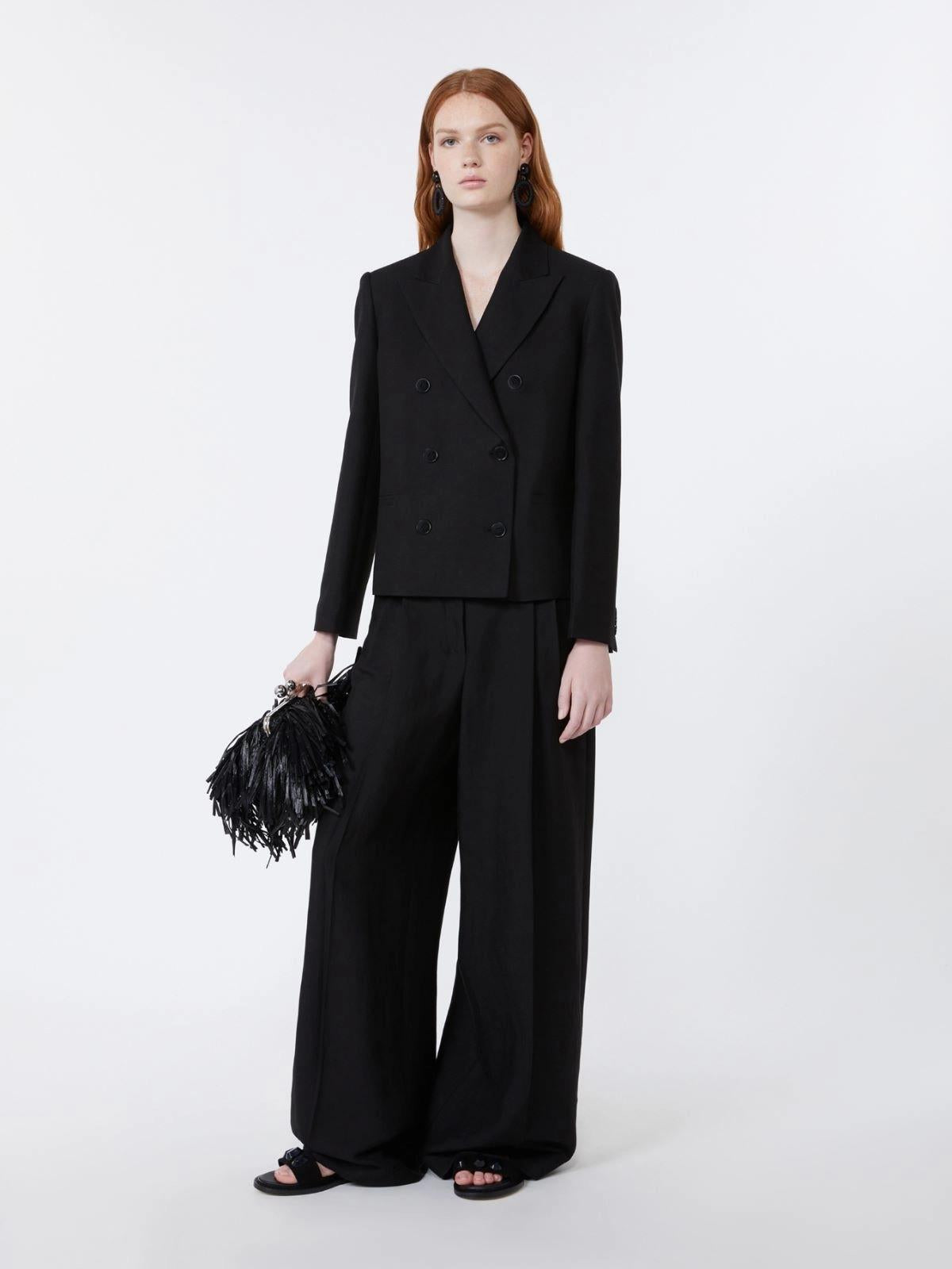 Pantalone wide leg in viscosa e lino - NERO<BR/> WKDVELIERO 003 WEEKEND 