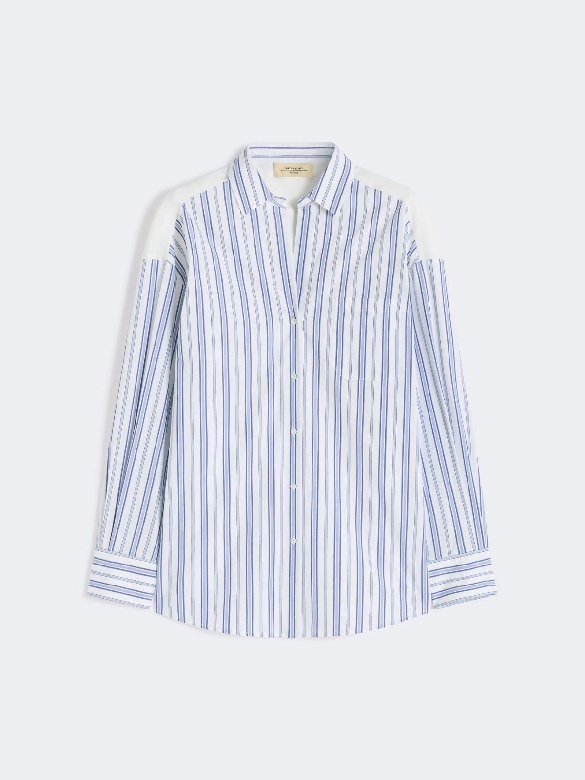 Camicia in cotone a righe e pizzo Sangallo - BLU<BR/> WKDTESSILE 050 WEEKEND 