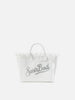 Borsa Vanity mini in canvas bianca con logo in strass