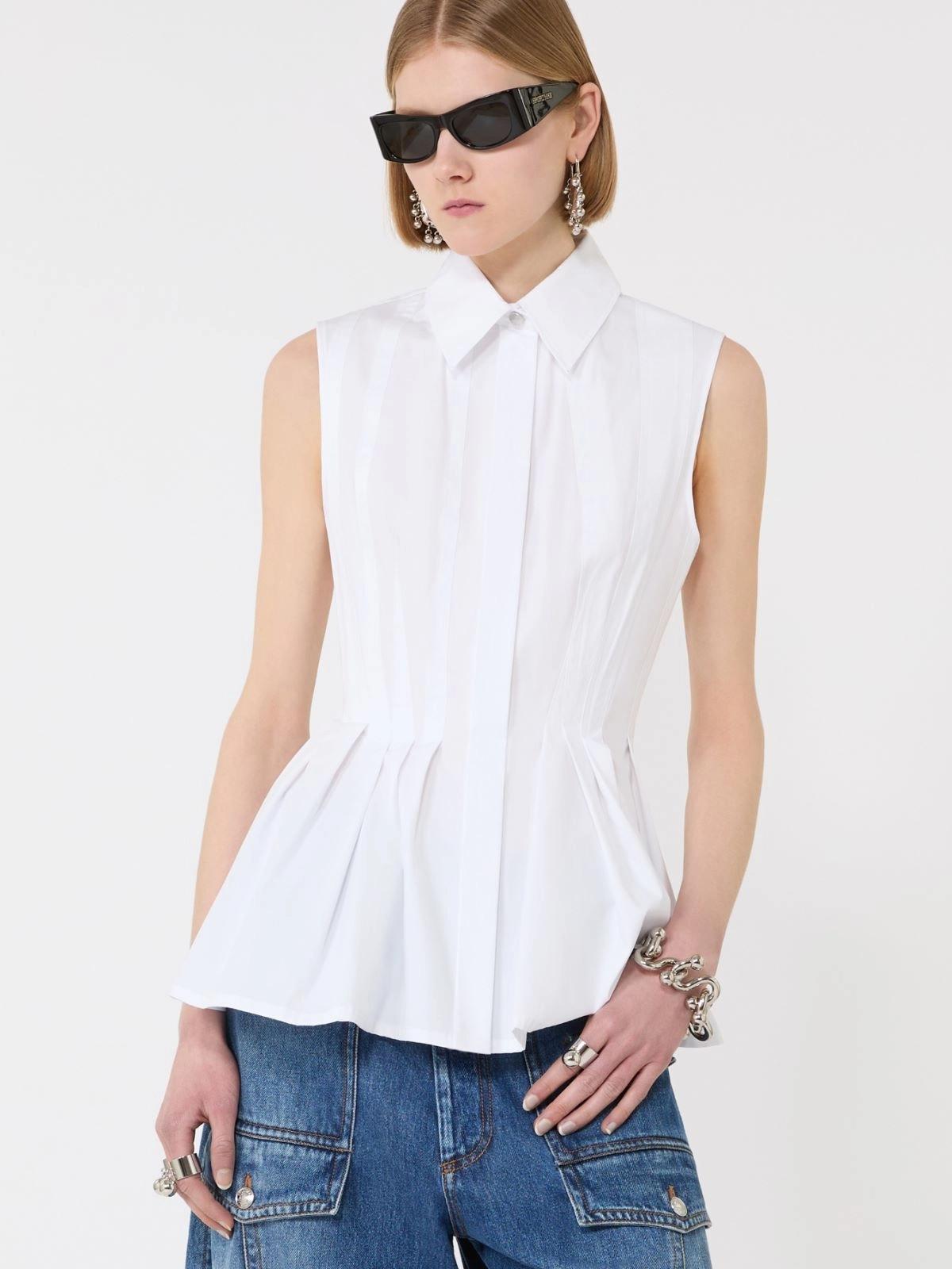 Camicia smanicata in tela pesante di cotone - Bianco ottico<BR/> SPXCERTOSA 001 SPORTMAX 