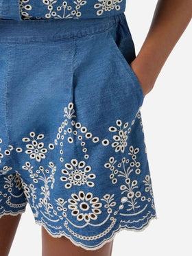 Short Amani in chambray con ricamo<BR/> AMN0001 00473L MC2 SAINT BARTH 