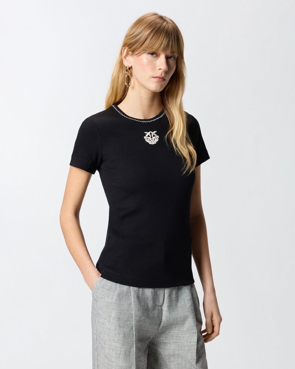 T-shirt a costine con ricamo Love Birds<BR/> 106815A3AL ZZ2 PINKO 