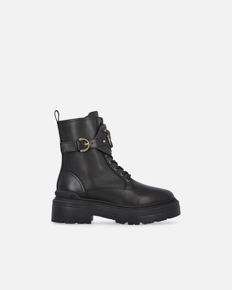Anfibi in pelle con cinturino logato davanti<BR/><BR/> SD0147P001 Z99 PINKO 