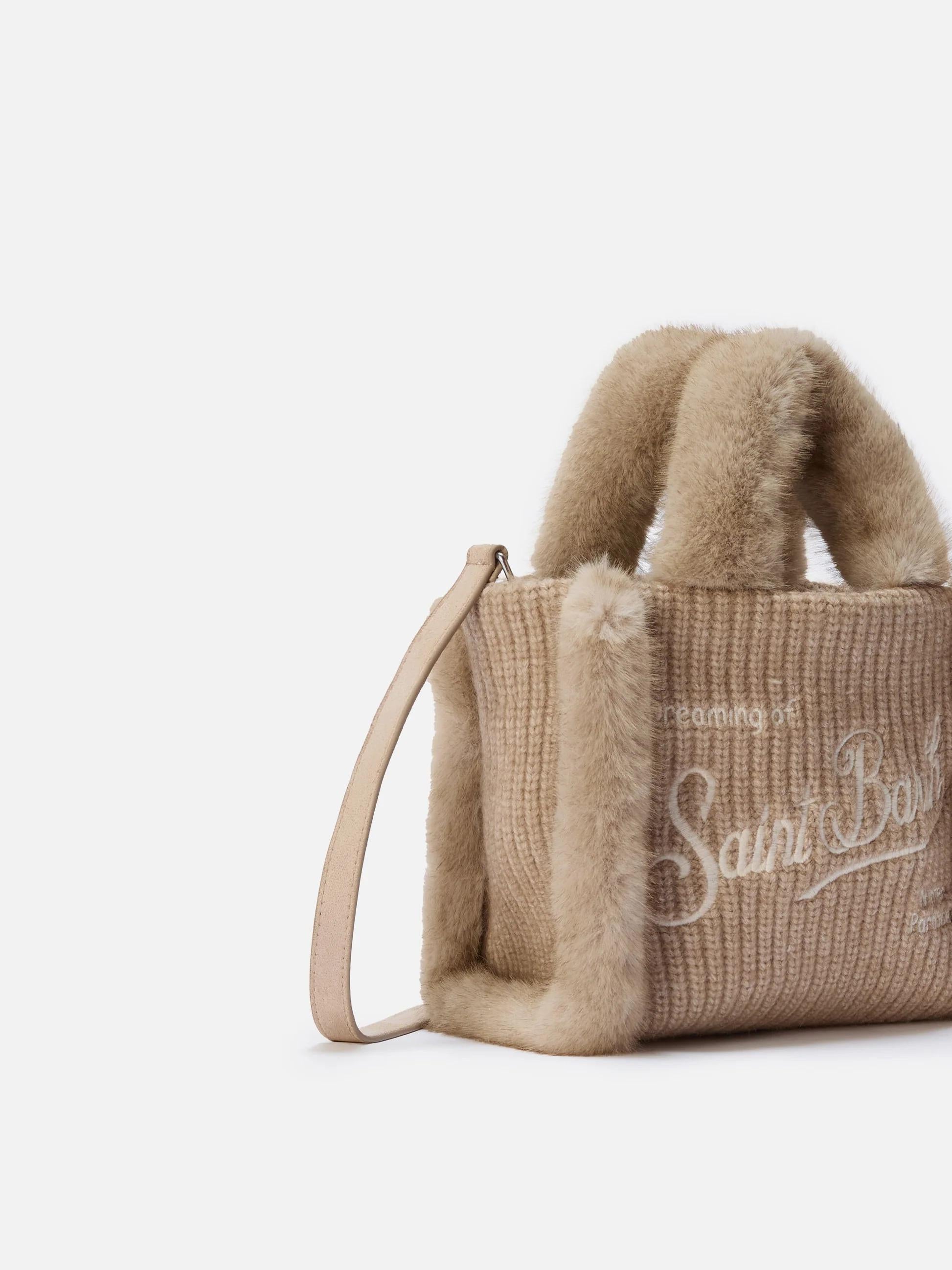 Borsa morbida a mano Vanity Mini Shearling Rib in misto lana a trecce beige<BR/> VAMI022 00295I MC2 SAINT BARTH 