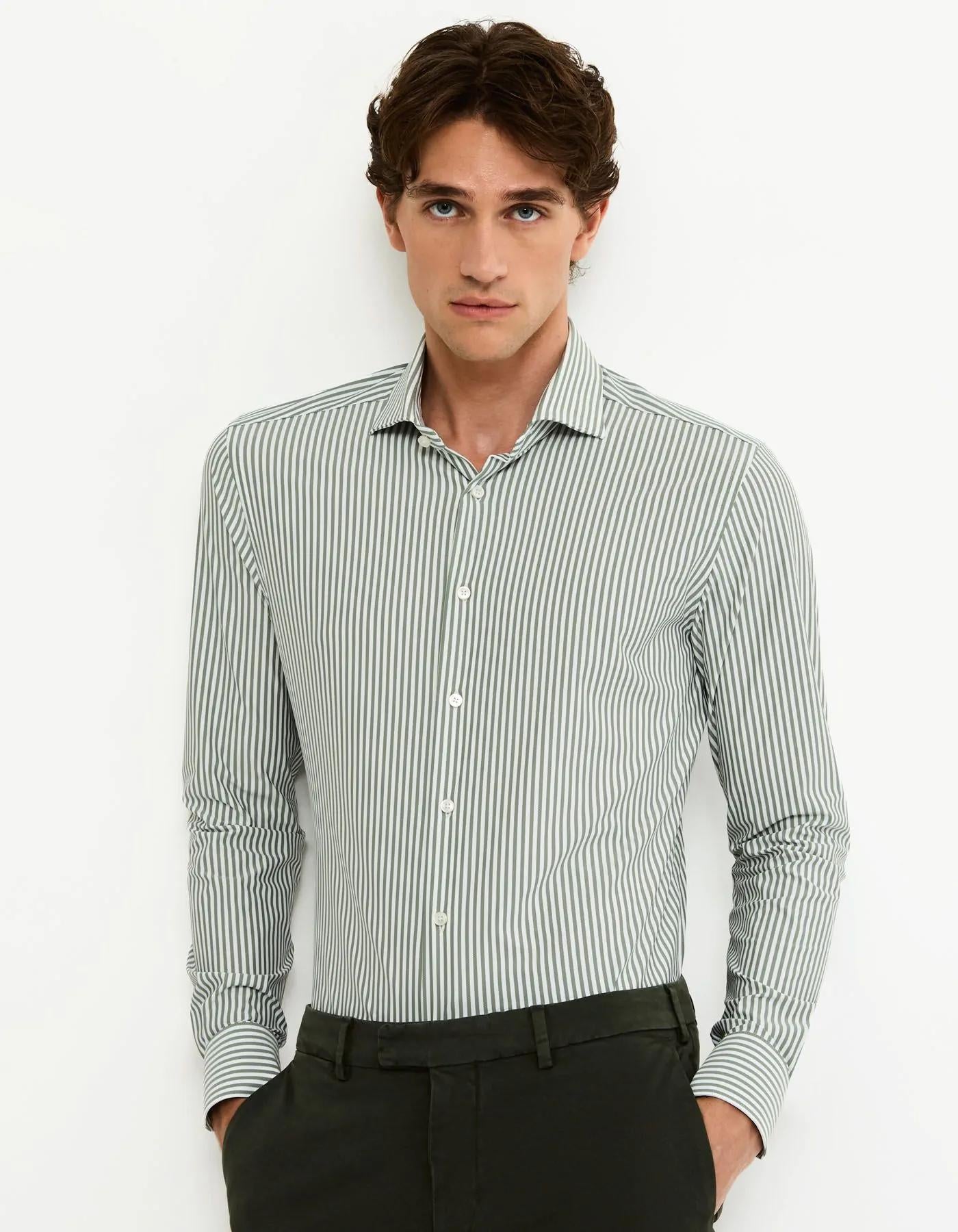 Camicia Collo francese piccolo Righe Armaturato Verde salvia<BR/> ACT53191609 003 XACUS 