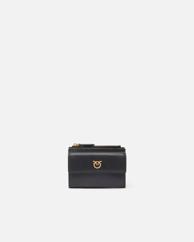 Piccolo portafoglio compatto in pelle liscia con logo 103612A0F1 Z99Q PINKO 