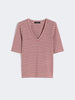 T-shirt a V in jersey di lino stretch