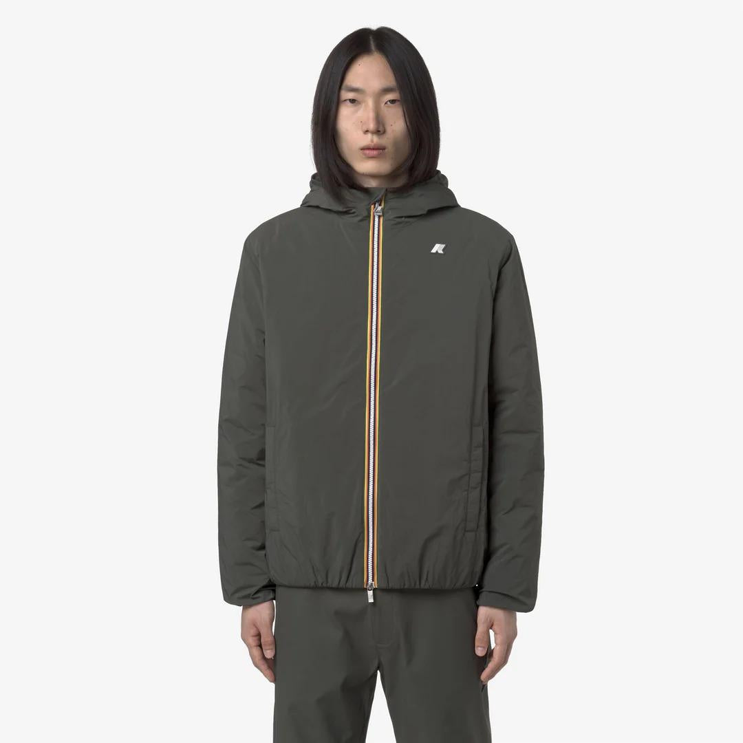 JACK PLAIN WARM<BR/>GREEN BLACKISH<BR/>Giacca corta idrorepellente da uomo verde nera con imbottitura Primaloft K2136DW WMR K-WAY 