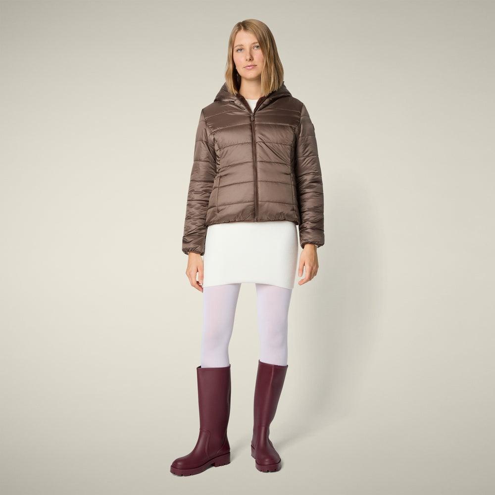 Giacca donna reversibile mod. Laila in pelliccia animal free marrone teddy<BR/> D33540W 10000 SAVE THE DUCK 