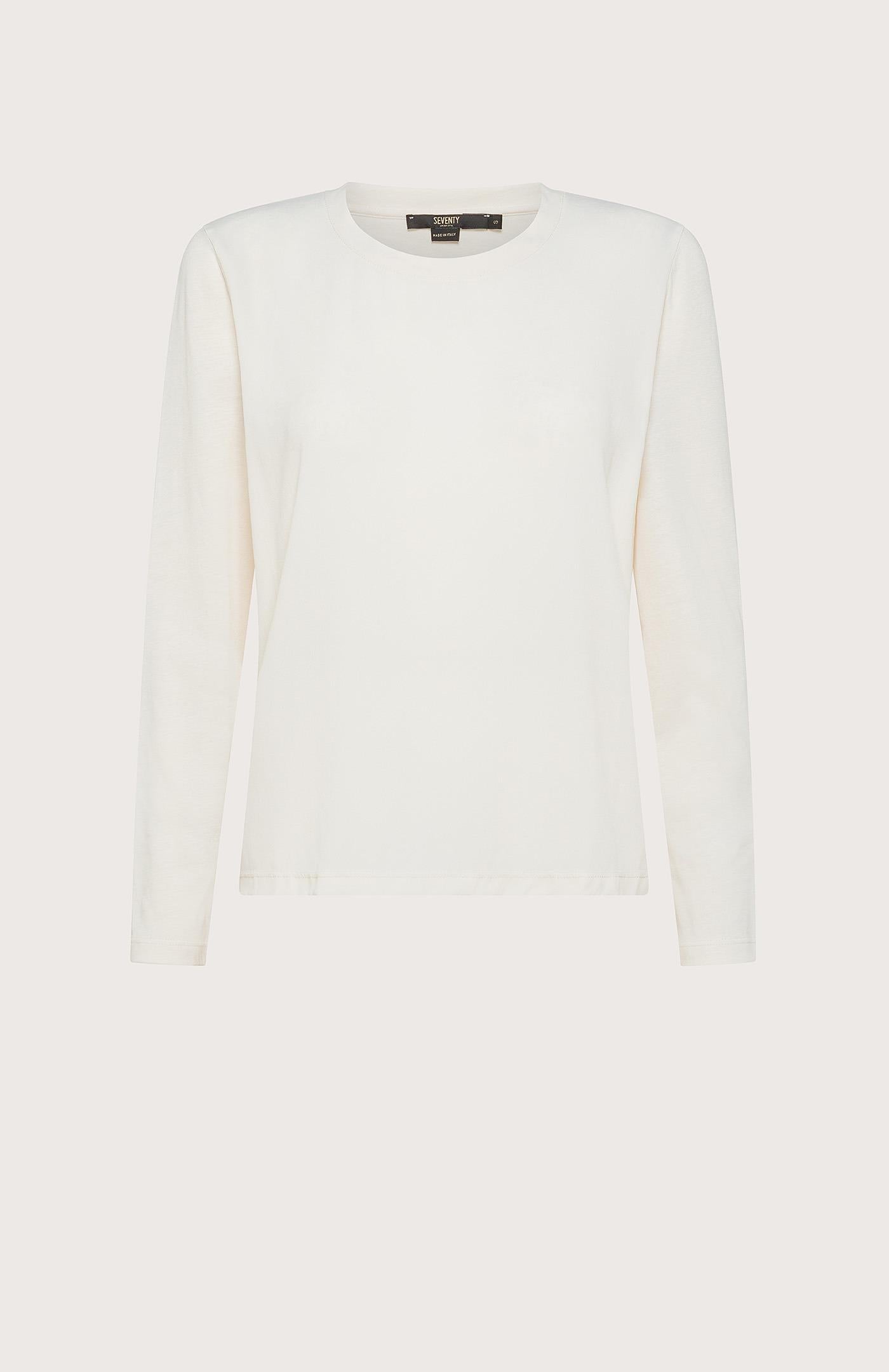 T-shirt donna in bi-materiale con maniche lunghe