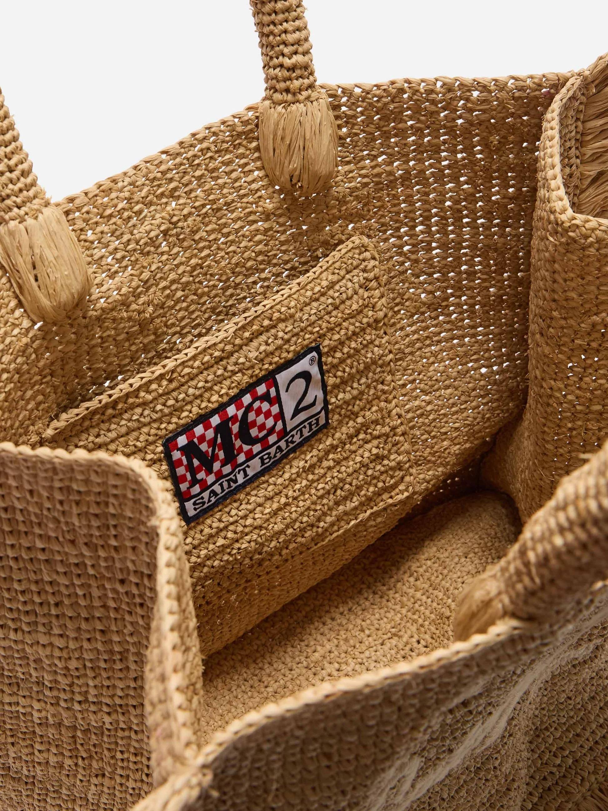 Borsa Volant medium in raffia con logo ricamato<BR/> RAFV0001 00222L MC2 SAINT BARTH 